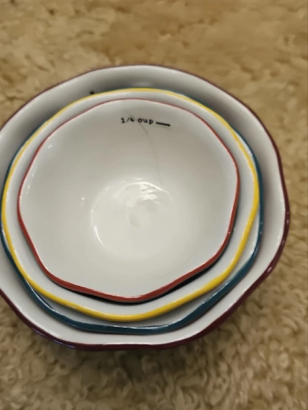 Ceramic Measuring Bowls Set with Red Accent - Home Accents